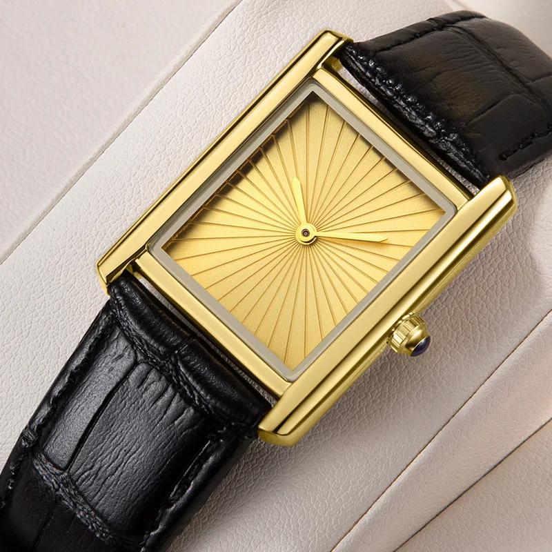 Nouvelle montre carrée classique pour hommes et femmes, design simple à deux aiguilles, bracelet en