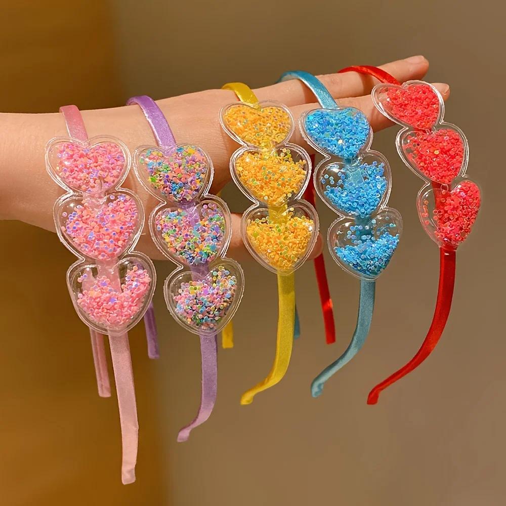 5 pièces de bandeaux coeur de fille mignonnes qui ne fait pas mal aux cheveux, bandeaux à paillettes