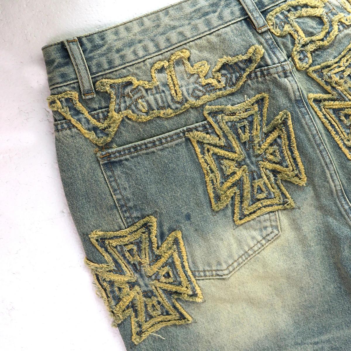 Jean baggy brodé délavé tendance 2026 pour homme – Pantalon cargo ample en denim de coton coupe droi