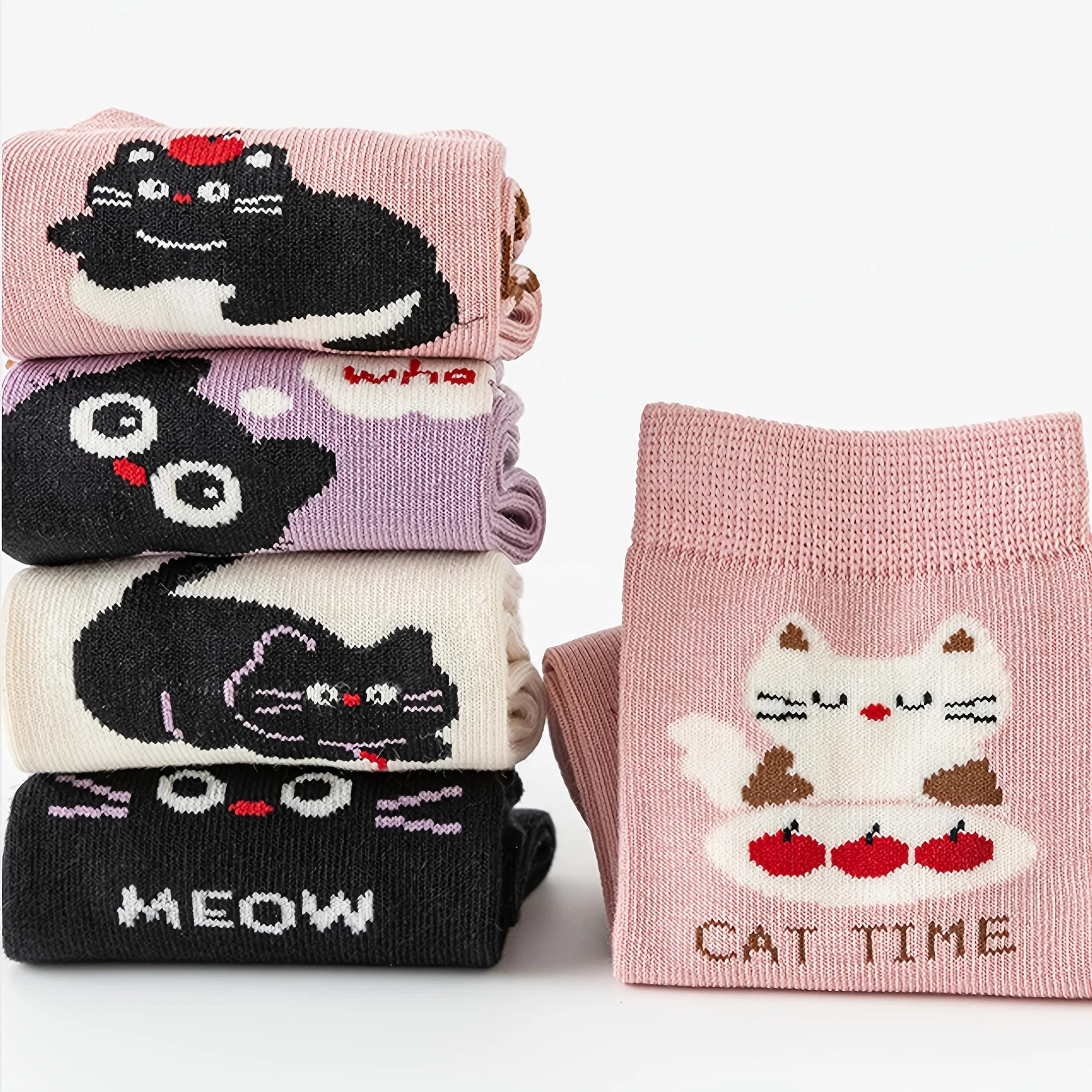 5 paires de chaussettes pour enfants dessin animé chaton mignon motif rayé toute l'année bébé garçon