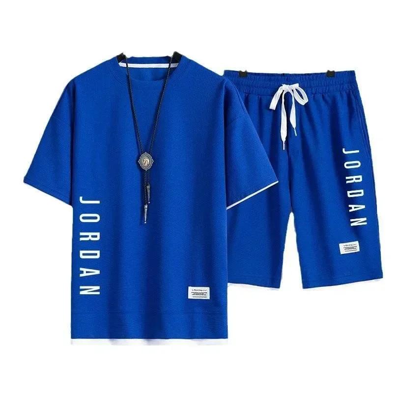 Ensemble T-shirt + short élégant et décontracté pour hommes, ensemble de sport, ample, confortable,