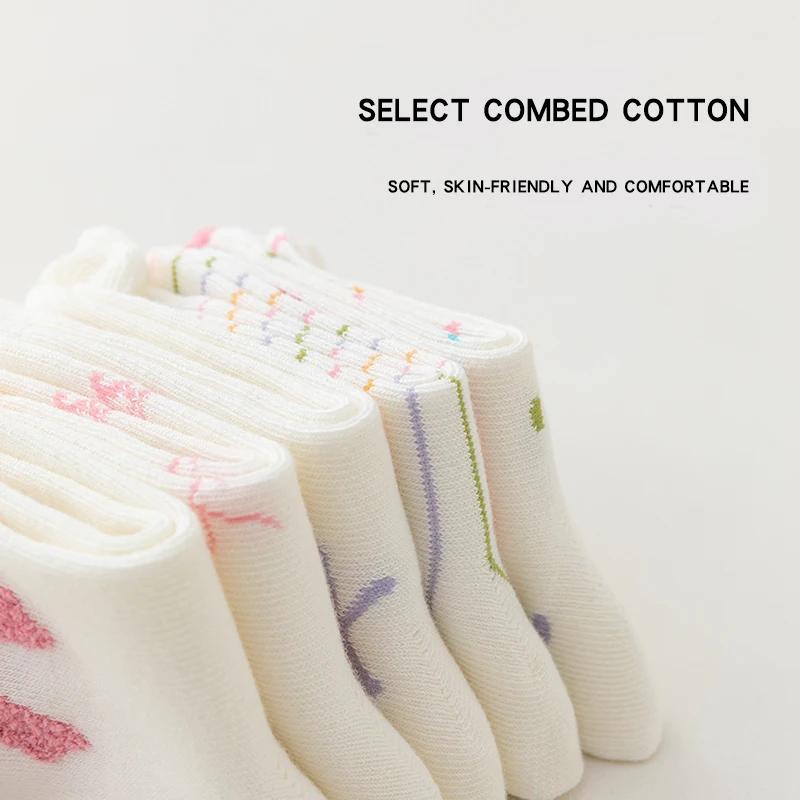 5 paires de chaussettes mi-mollet avec nœud papillon pour enfants filles, en coton peigné sélectionn