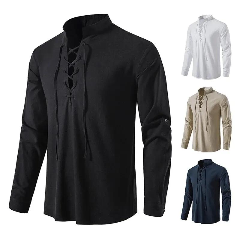 King Billion-T-shirt à manches longues en coton et lin pour hommes, chemises décontractées, chemise