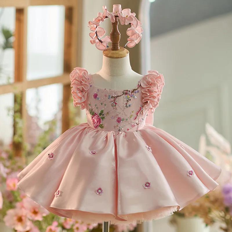 Robe légère en dentelle faite à la main pour enfants, petite robe à manches volantes, robe baptive m