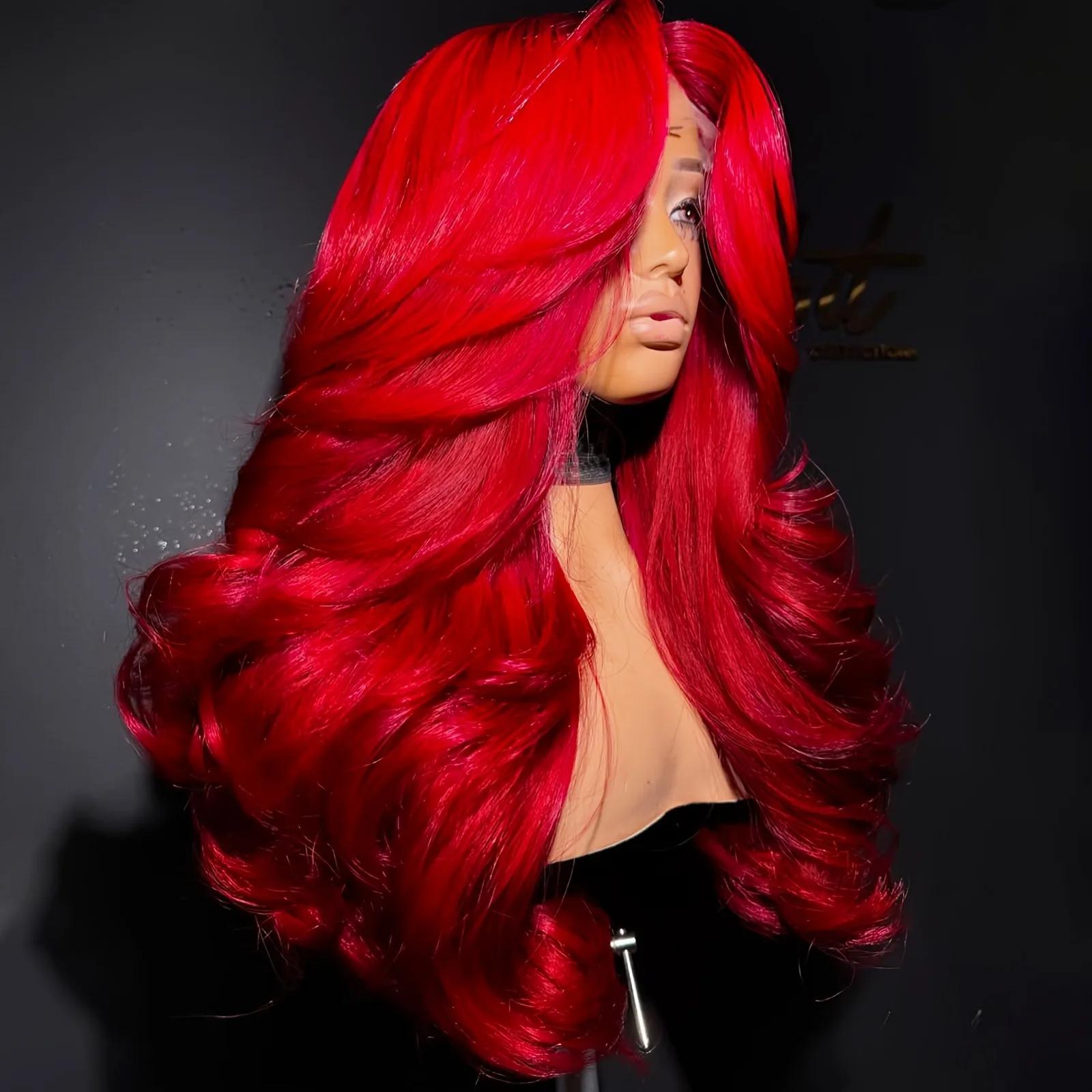 Perruque Lace Front Wig Body Wave transparente HD 13x4, perruque Lace Front Wig rouge, bordeaux, den