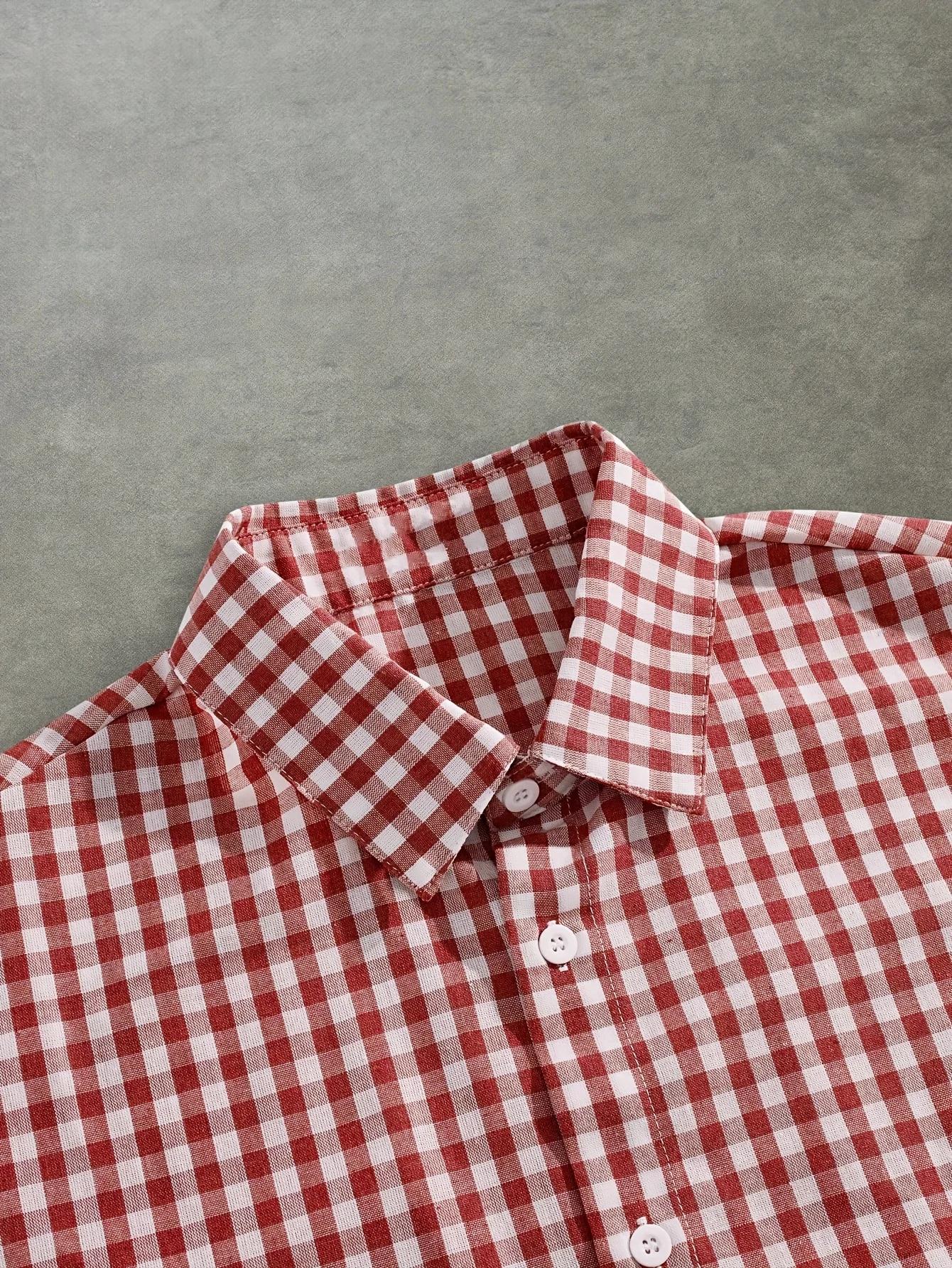 Chemise à manches courtes confortable et décontractée à carreaux de style collégial pour hommes pour