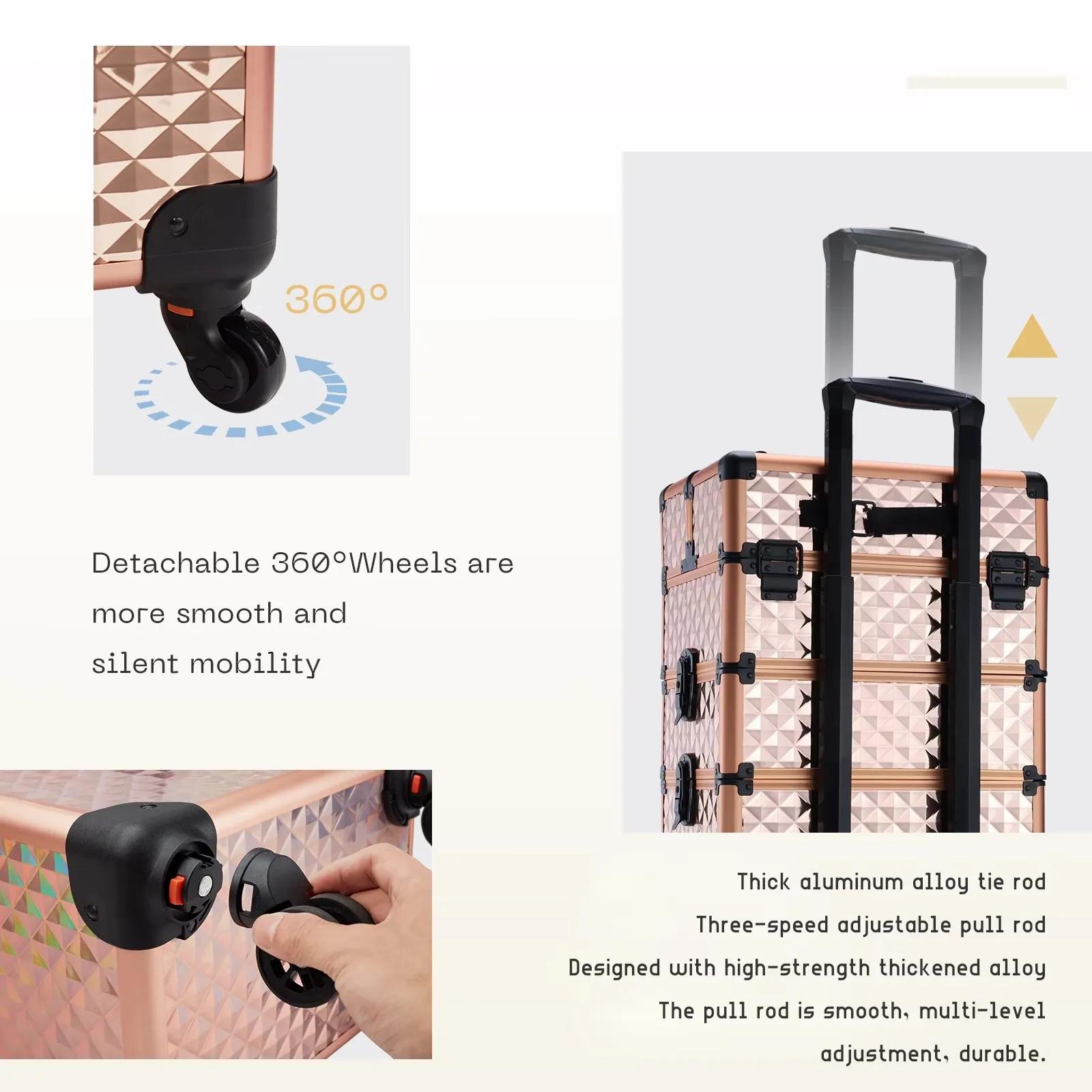 Mallette de maquillage détachable 4 en 1, mallette de Train en alliage pour manucure des ongles sur
