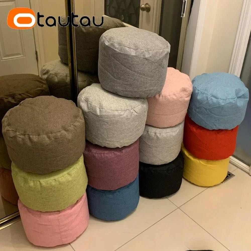 OTAUTAU Chaise de pouf en lin avec remplissage Pouf Ottoman Repose-pieds Tatami Tabouret rond Futon
