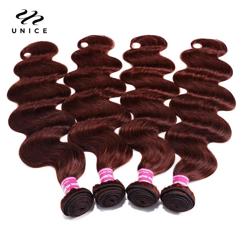 Mèches naturelles Body Wave-UNice Hair, cheveux humains, brun plonger âtre 33B, 3/4 cheveux humains,