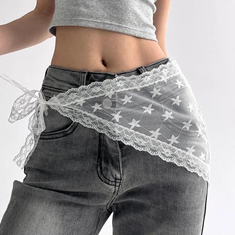 Ceinture brodée en dentelle de Style coréen, avec écharpe détachable, accessoire de superposition po