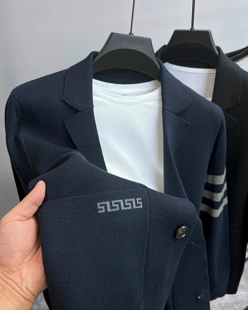 Cardigan tricoté pour hommes, marque haut de gamme, populaire automne hiver, design rayé à la mode,