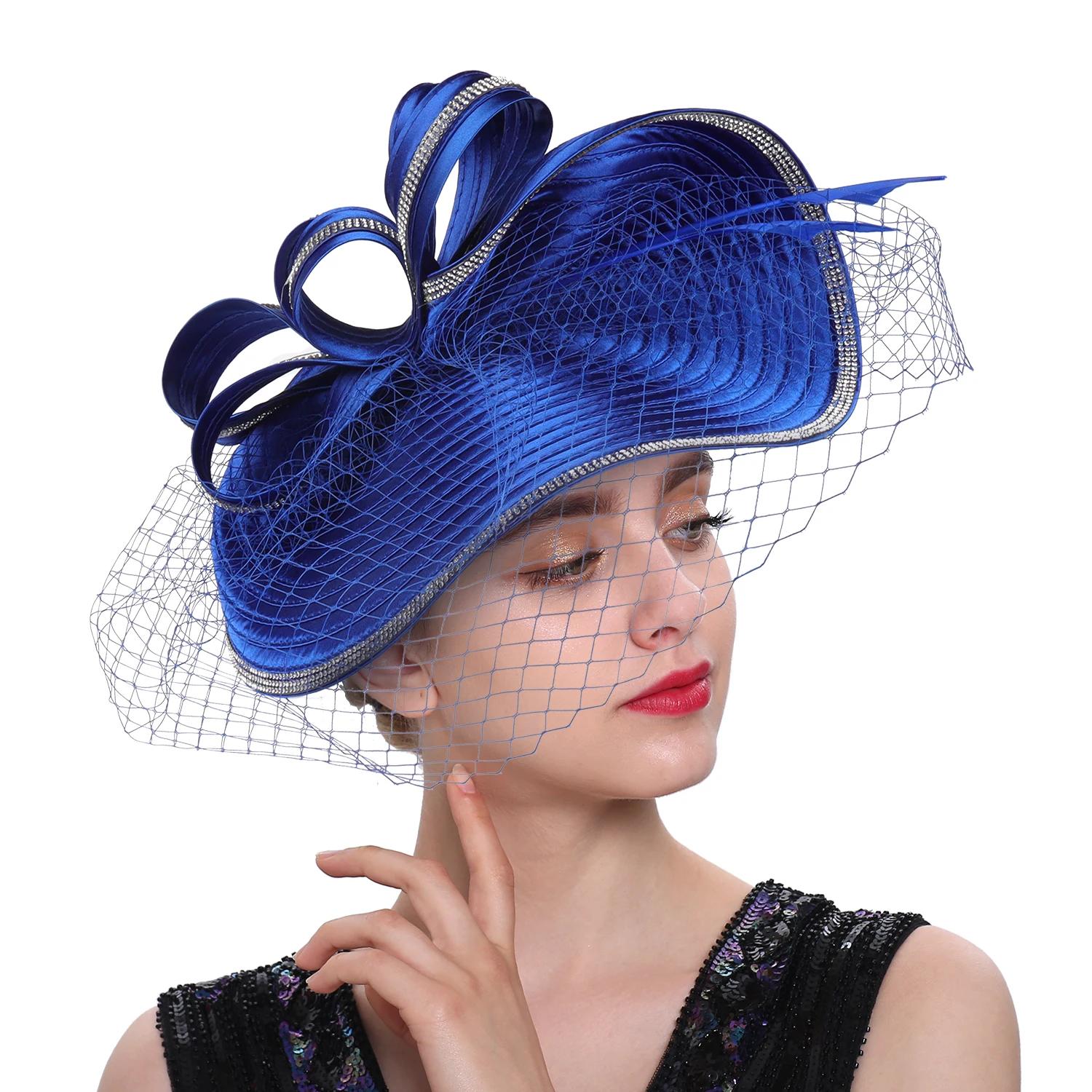 Chapeaux Derby élégants pour femmes, avec bandeau en voile, chapeau de fête de thé, strass, fascinat