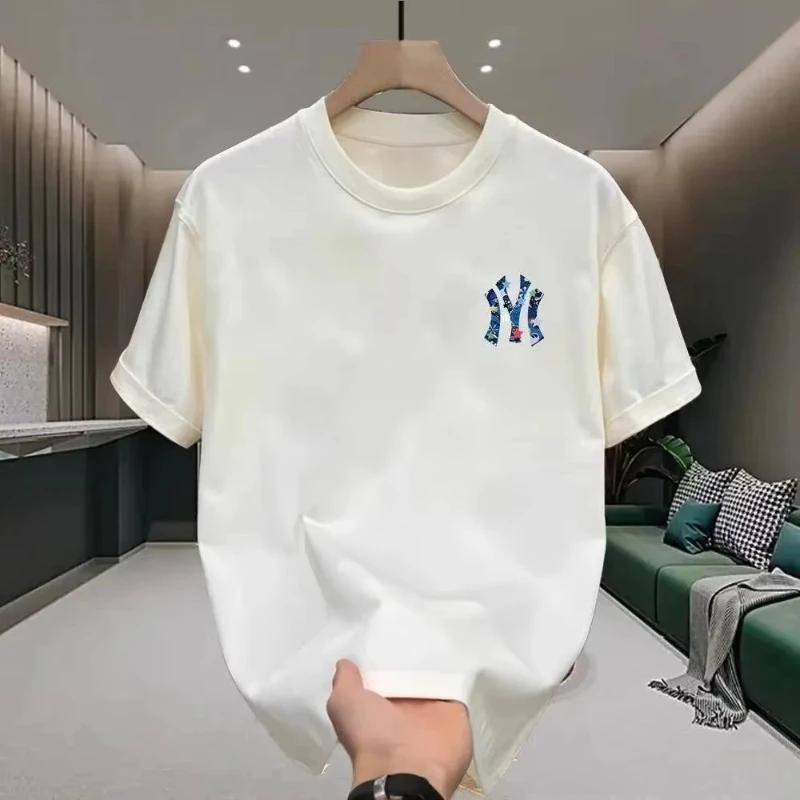 T-shirt Homme Coton Épais Marque Tide 2026 – Tendance Été Décontracté Col Rond Ample Imprimé – Vêtem