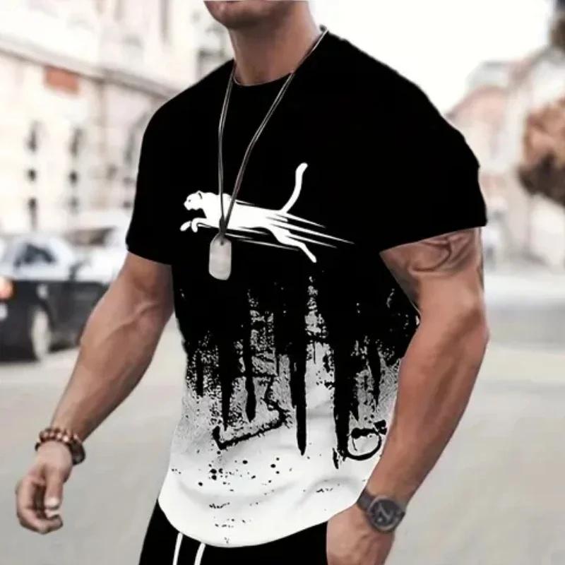Animal léopard impression 3d sport séchage rapide respirant hommes t-shirt rue décontracté mode ampl