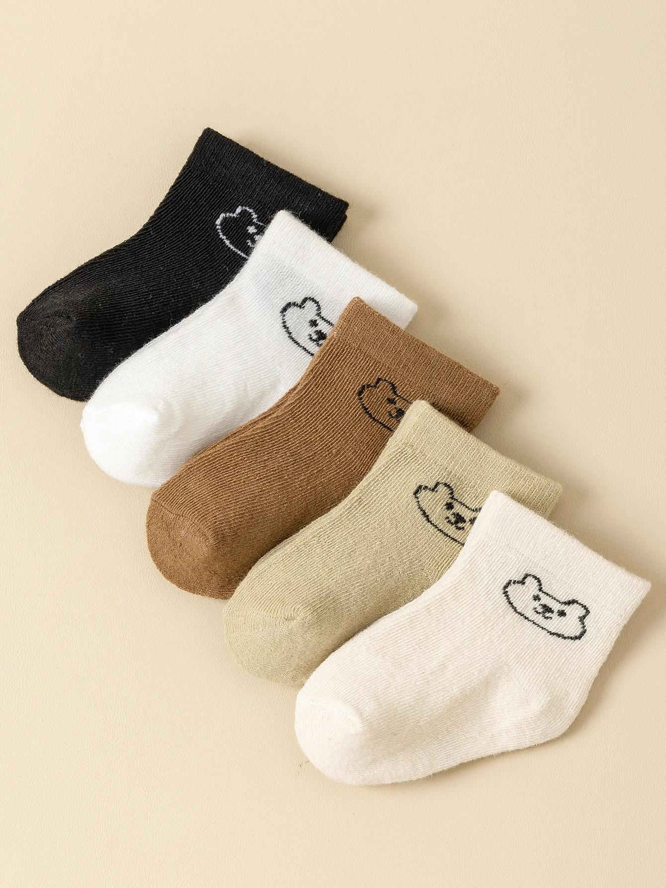 5 paires de chaussettes pour bébé, couleur unie, douces et confortables, blanches, mi-mollet, pour l