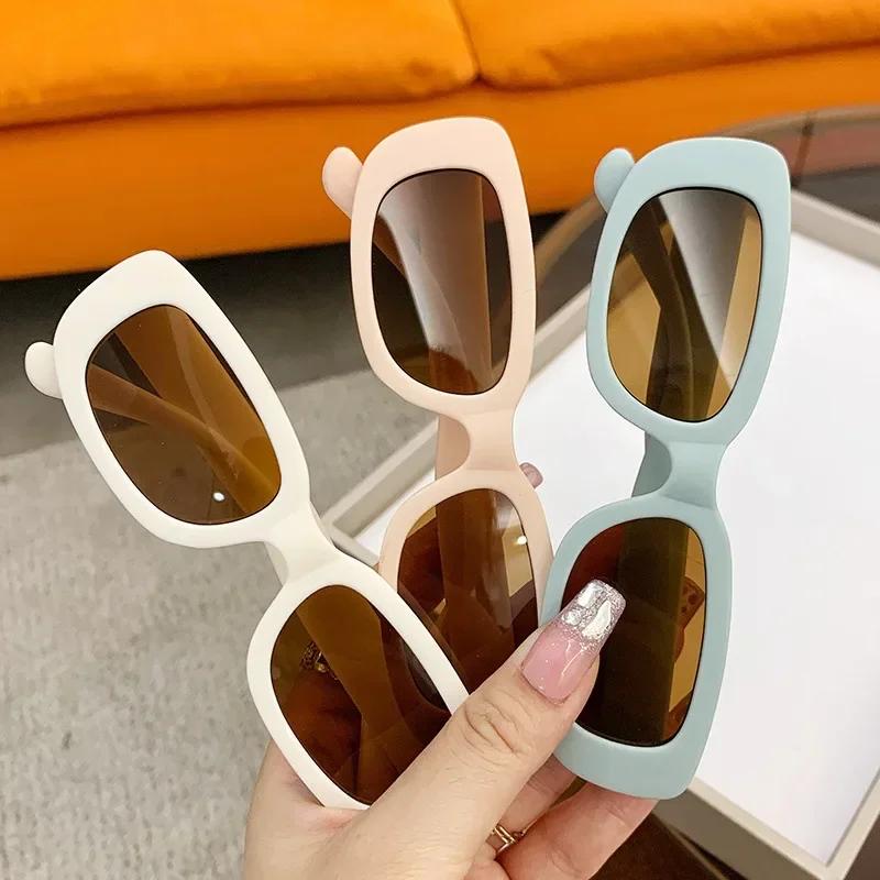 Enfants mignon Vintage givré Rectangle lunettes de soleil en plein air filles garçons doux lunettes