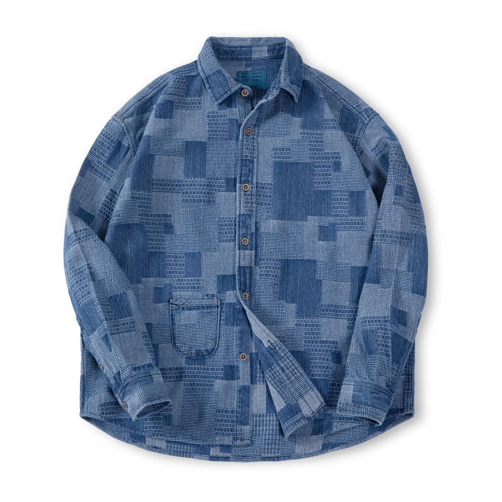 Maden-Veste en jean rétro américaine pour femme, style Boro, chemises à manches longues, printemps e
