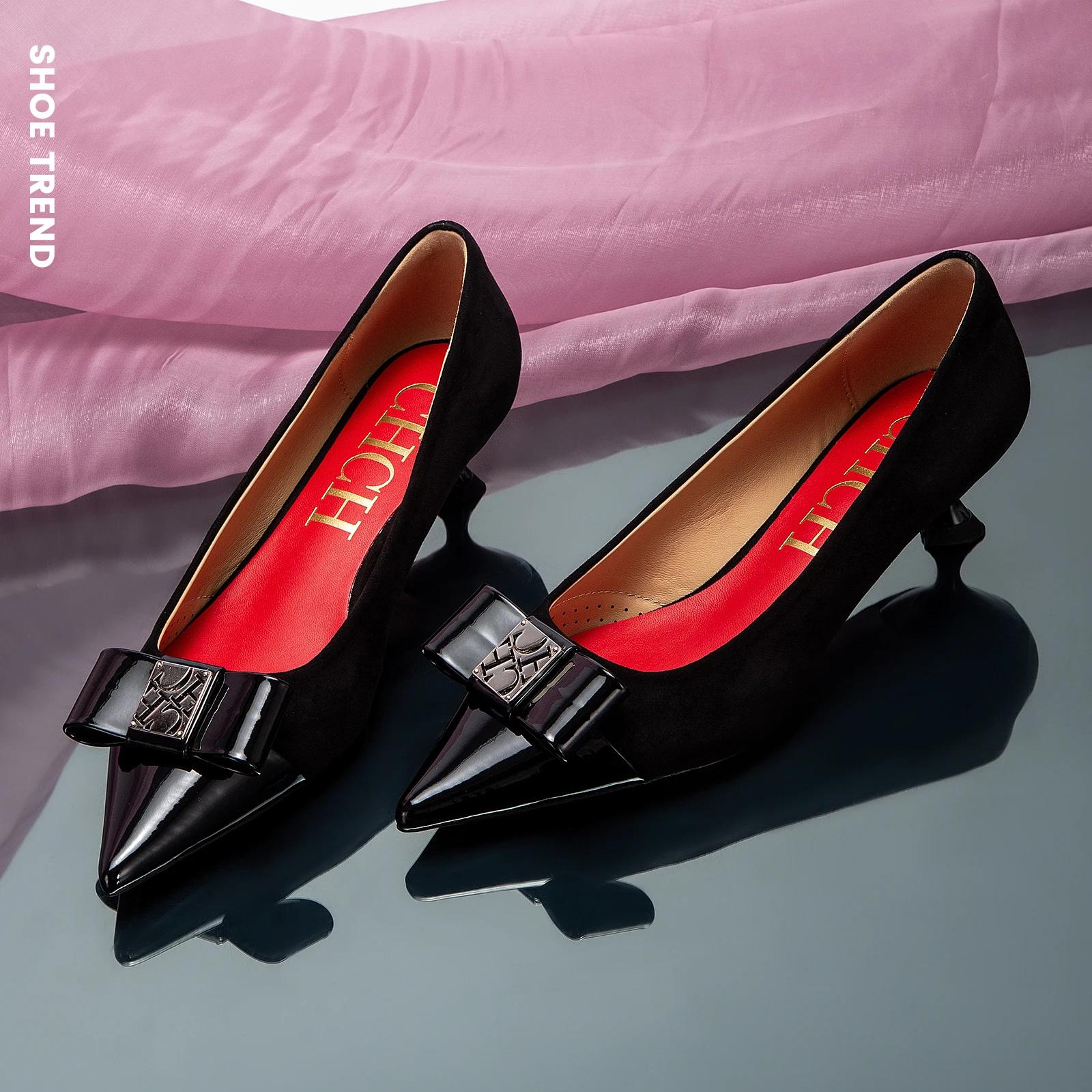 CHCH femmes talons hauts hiver Anti velours chaussures pour femmes dîner d'affaires talons noirs 5 c