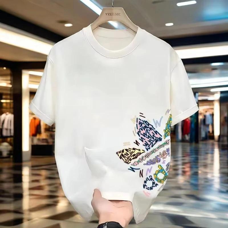 T-shirt d'été américain en coton à manches courtes pour jeunes hommes et femmes, hauts tendance à co