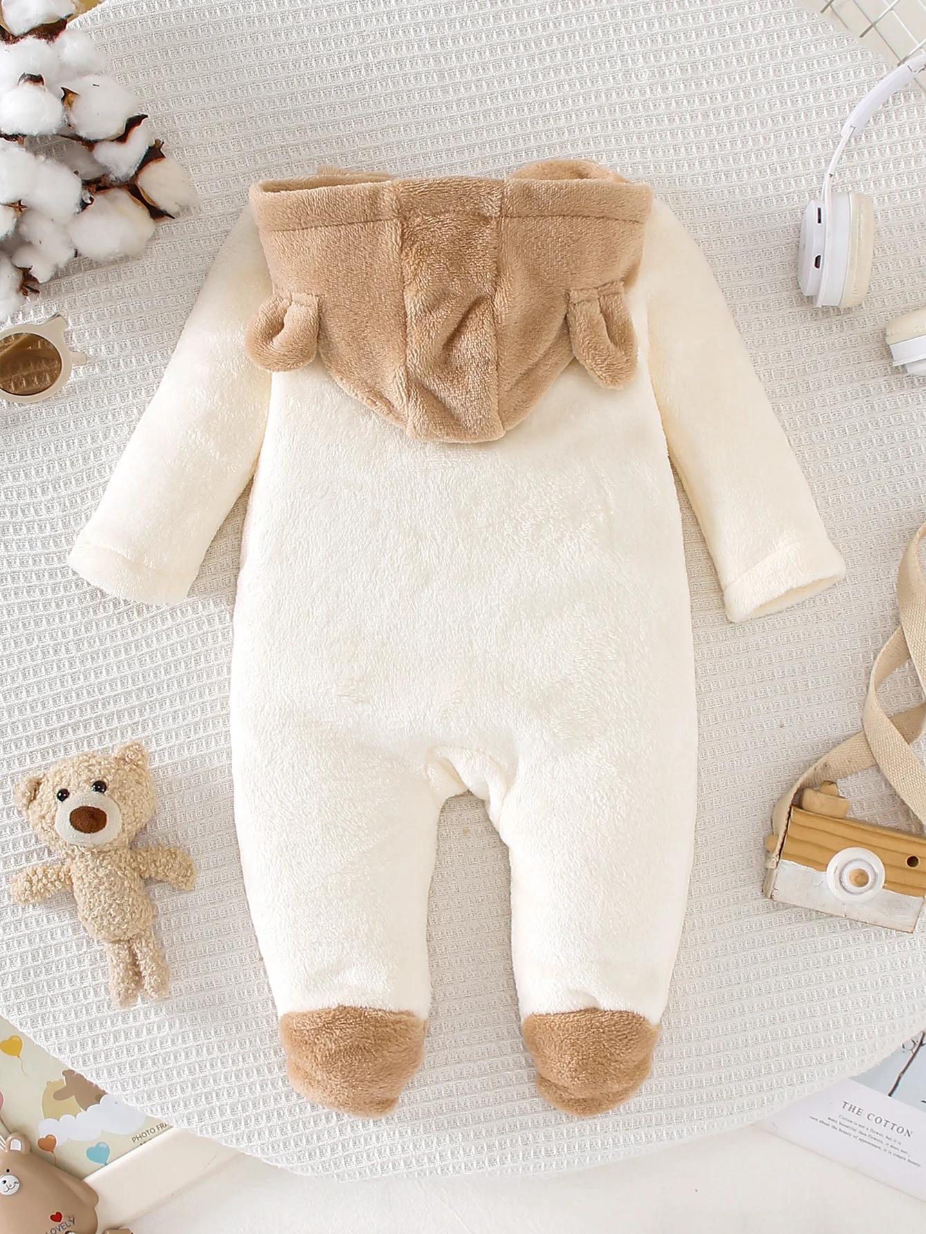 Automne hiver bébé ours Onesie avec chapeau tissu en peluche doux chaud mignon coussin chauffant ave