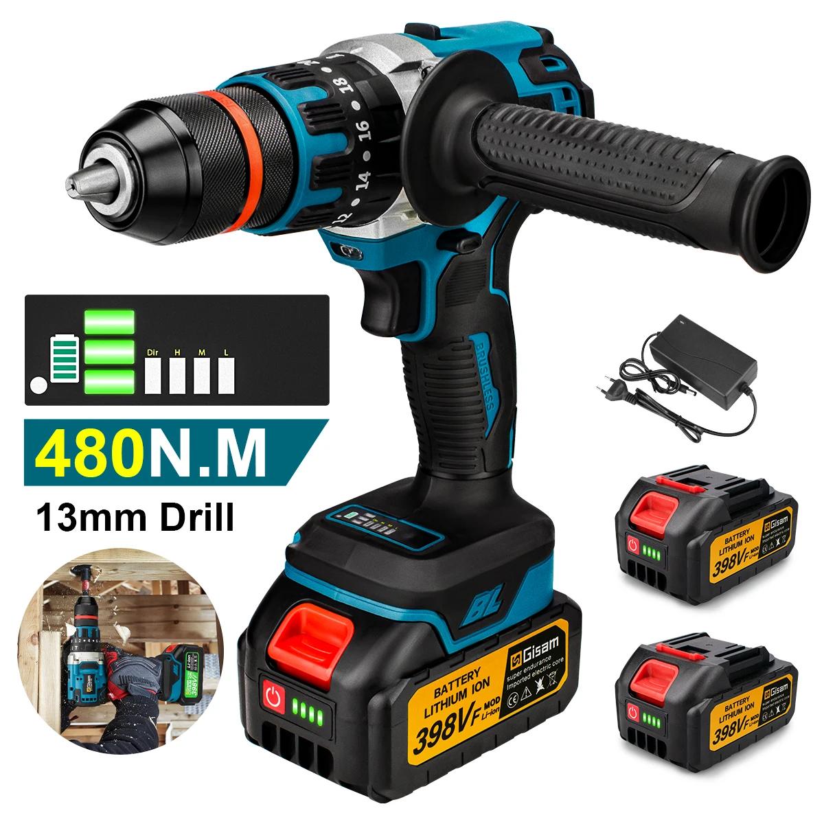 Makita – perceuse à percussion électrique sans balais 480N.M, perceuse sans fil, tournevis électriqu