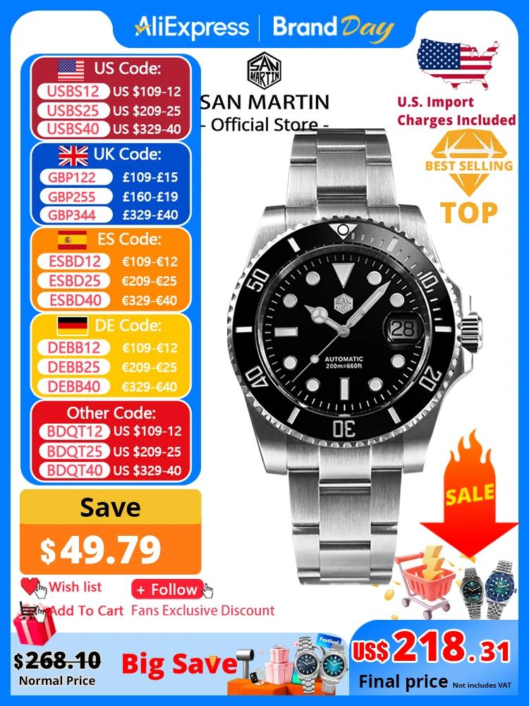 San Martin – montre de plongée Water Ghost pour hommes, Version améliorée, 40mm, luxe, automatique,