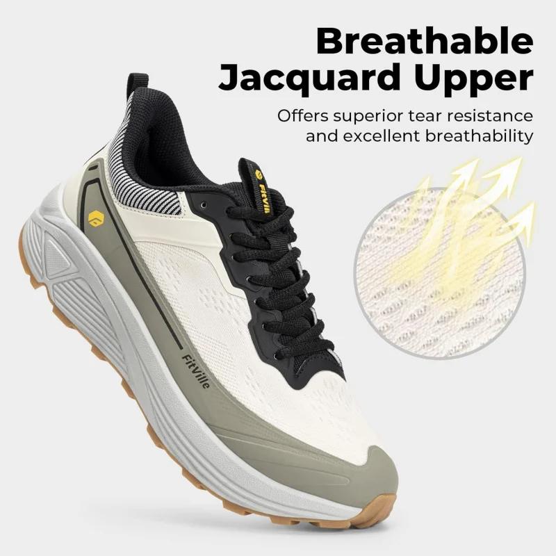 FitVille chaussures de marche larges pour hommes anti-dérapant léger chaussure de course sur sentier