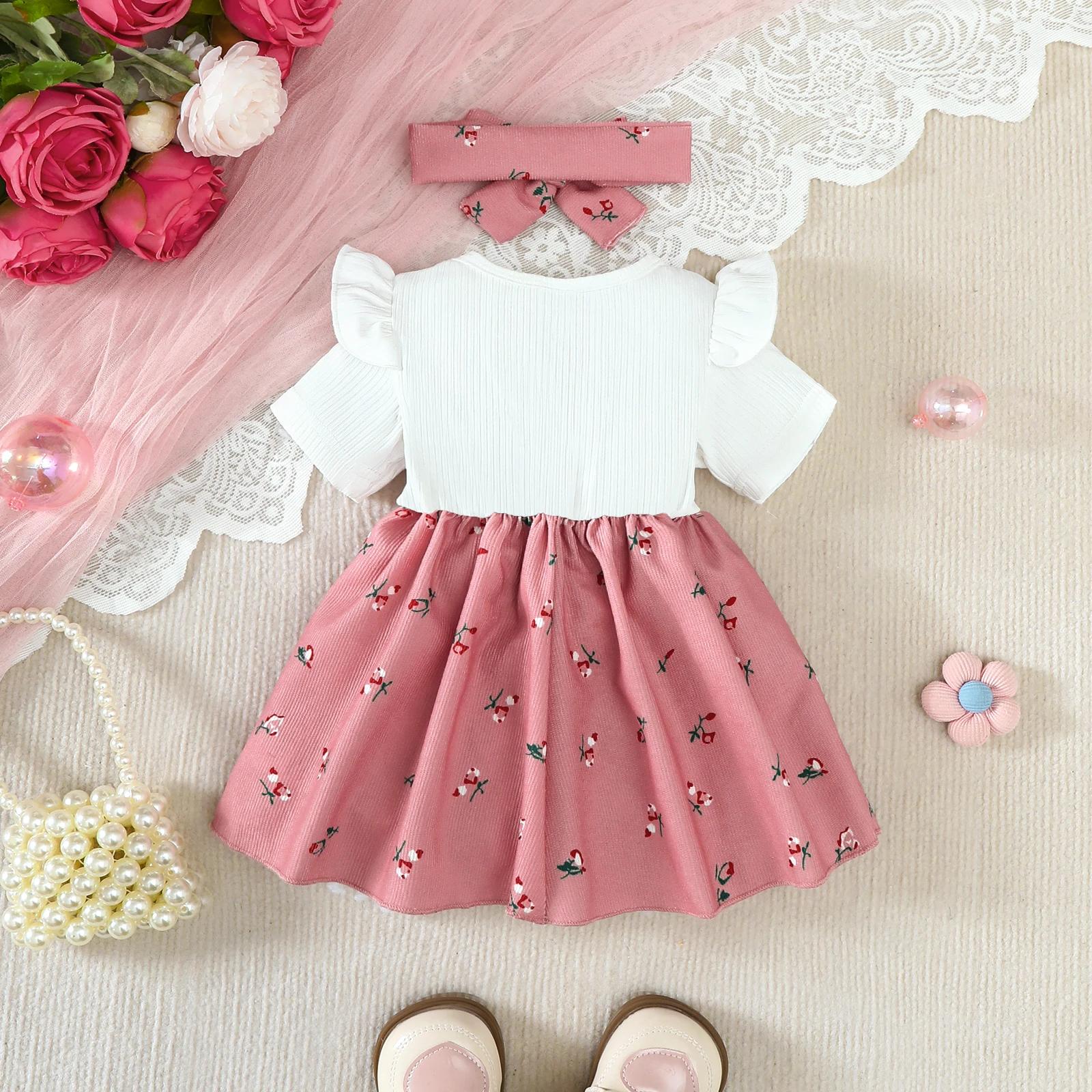 2 pièces/ensemble bébé fille robe petit Floral grand nœud été, robe + bandeau ensemble adapté pour 0