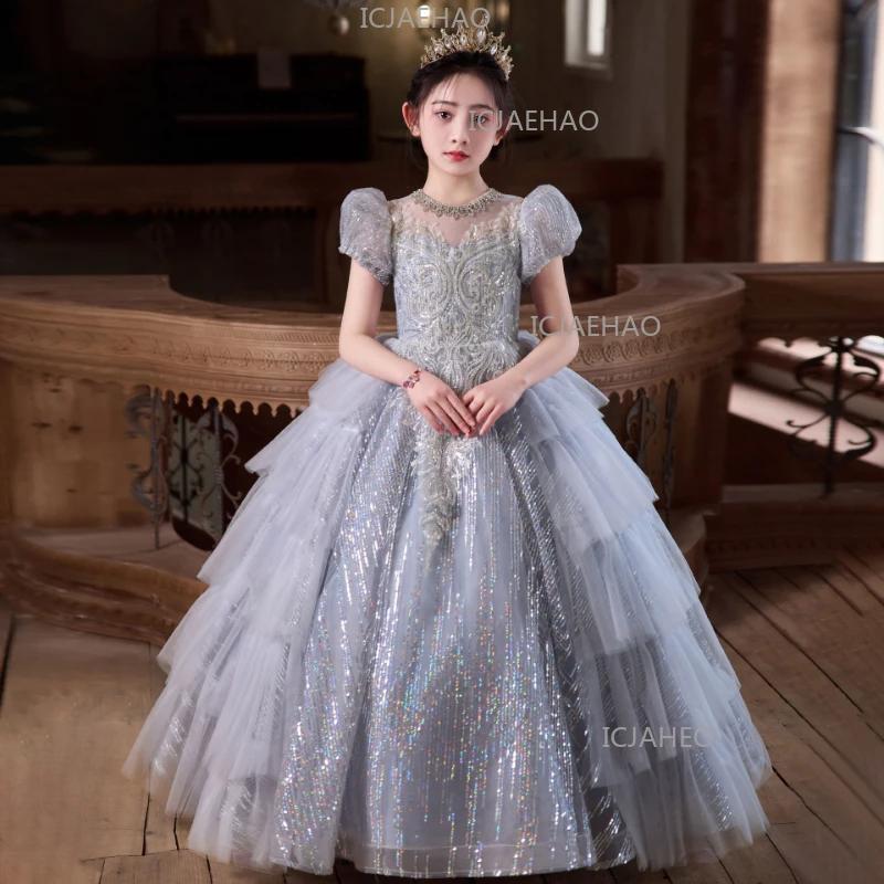 Robe de Soirée Scintillante pour Filles, Tenue de Princesse pour Spectacle, Robe de Cérémonie pour E