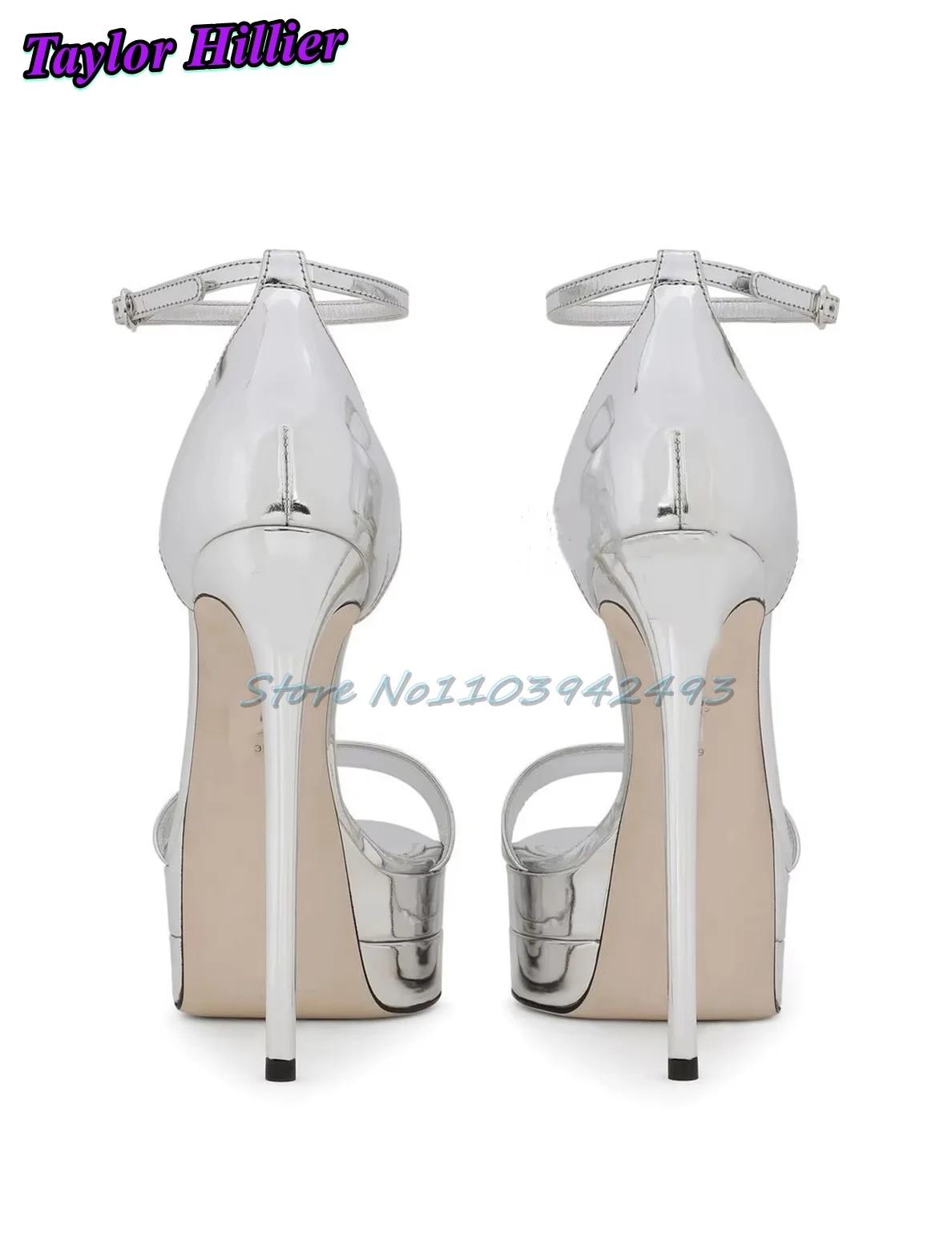 Sandales à talons argentés métallisés pour femmes, chaussures De luxe De styliste, une sangle, nouve