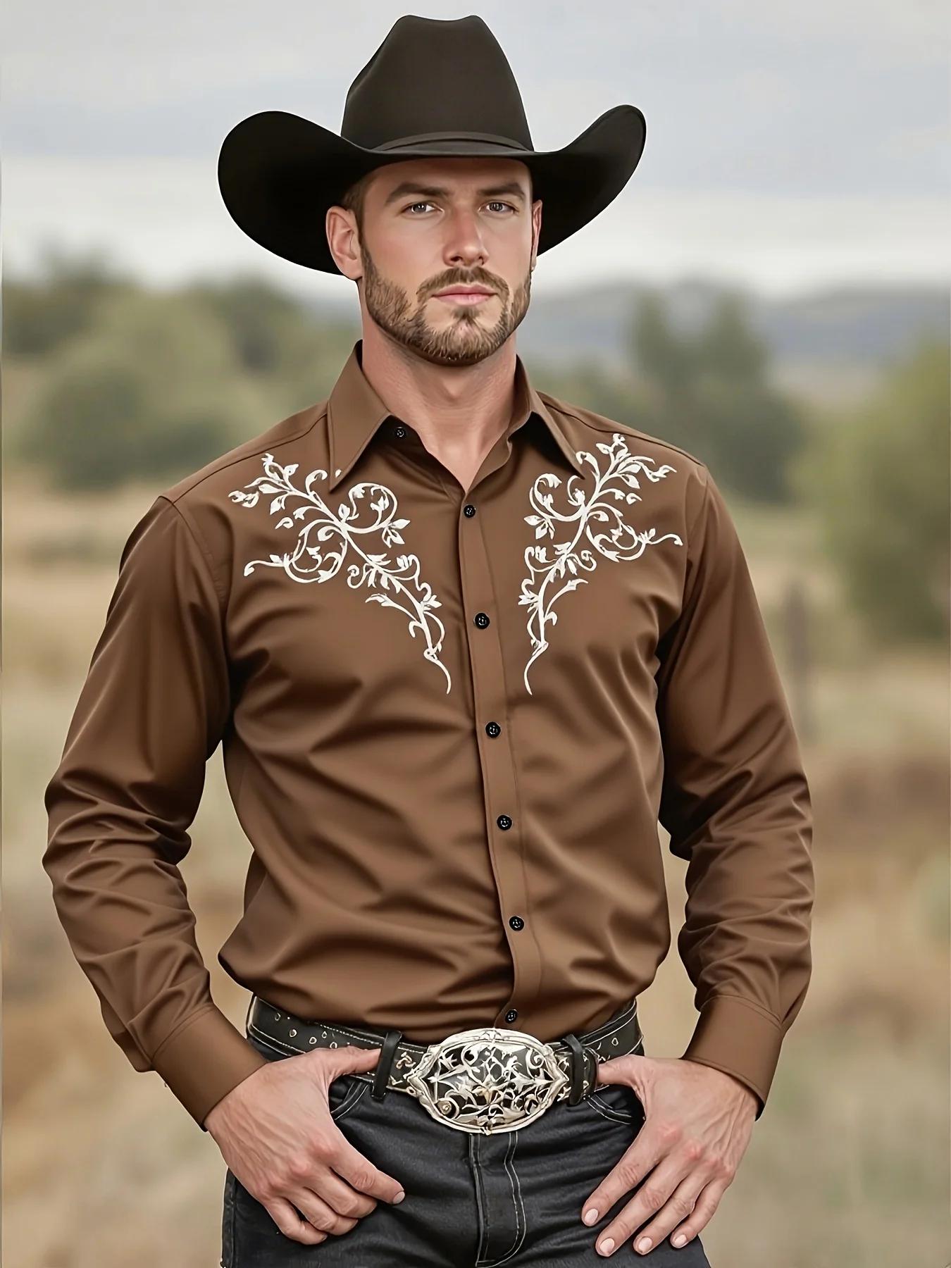2025 Chemise de cowboy occidentale noire à manches longues pour hommes à motif tribal tenue d'événem