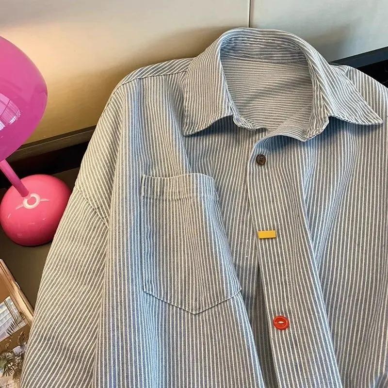 Chemise surdimensionnée rayée en jean vintage Belles chemisiers pour femmes en promotion Chemise à c
