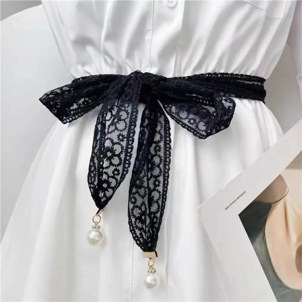 Ceintures de taille en dentelle décoratives pour femmes, élégantes, avec pendentif en perles, access