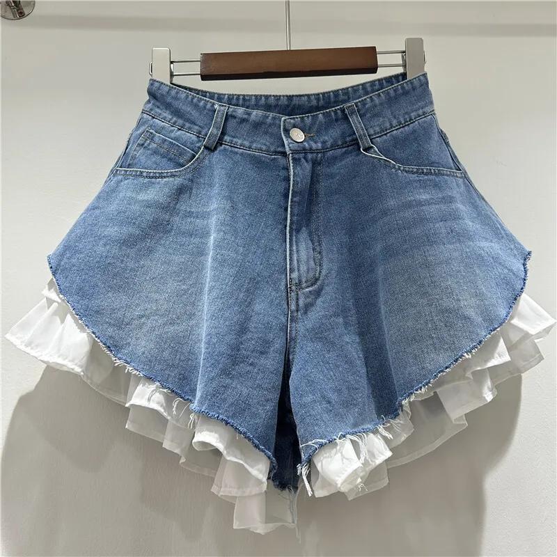 WTHT nouvelle mode femmes Patchwork ourlet lavage Denim Shorts 2025 été à la mode taille haute a-lig