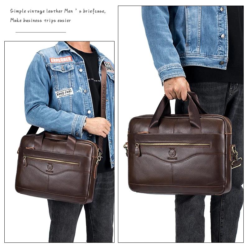 Porte-documents de luxe en cuir véritable pour homme, sac pour ordinateur portable 15,6 pouces, sac
