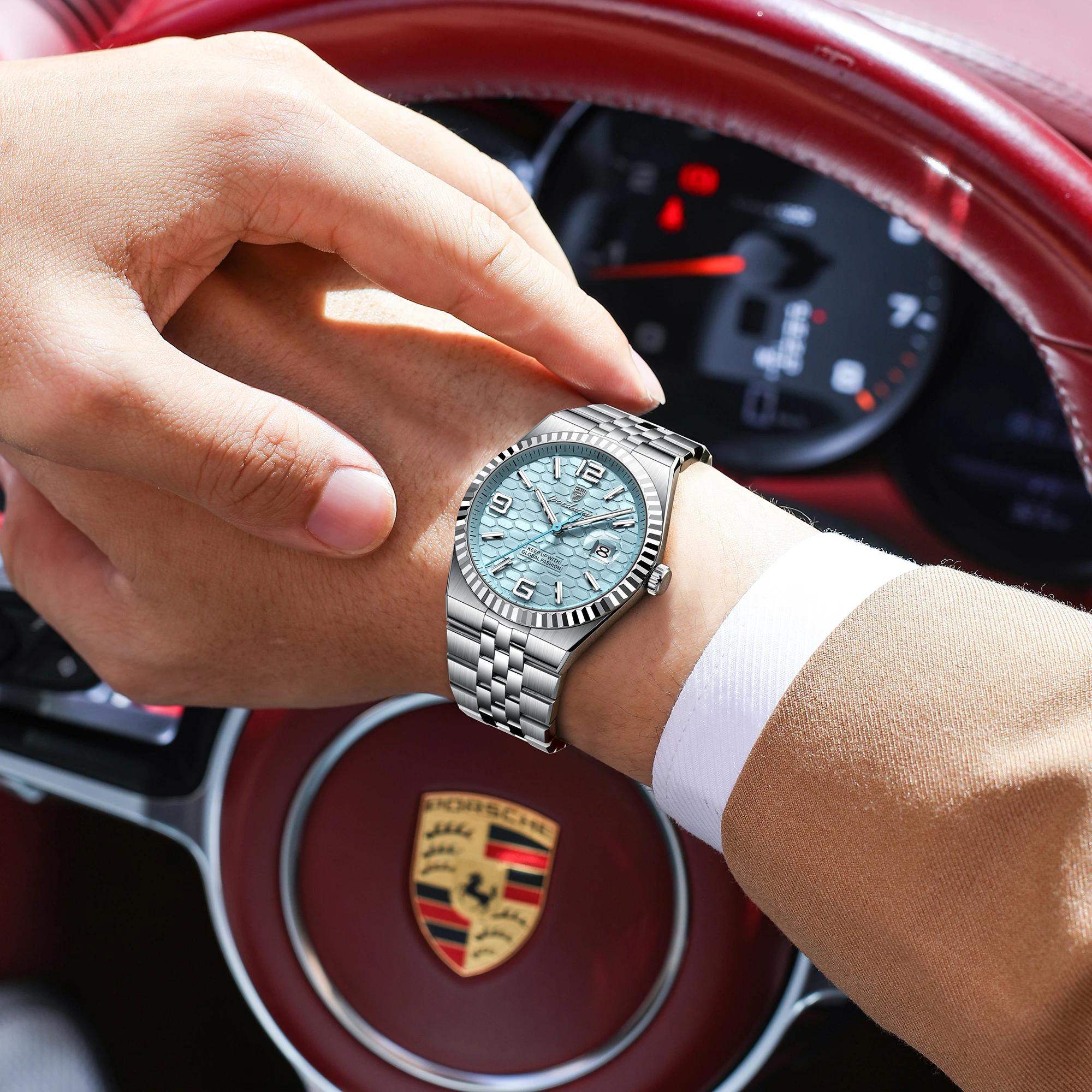 POEDAGAR haute qualité originale montre pour hommes étanche lumineux en acier inoxydable calendrier