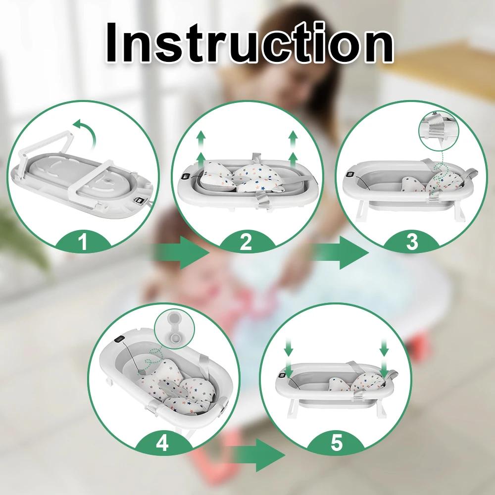 Baignoire bébé pliable avec thermomètre intégré - Coussin de bain confortable cadeau naissance