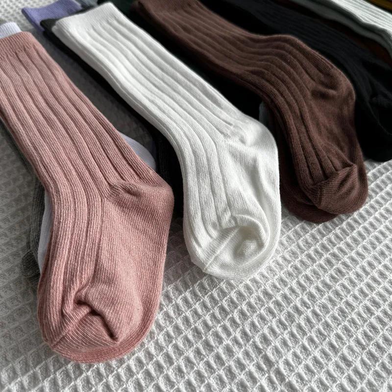 Chaussettes longues hautes en coton pour bébés garçons et filles, chaussettes douces à rayures respi