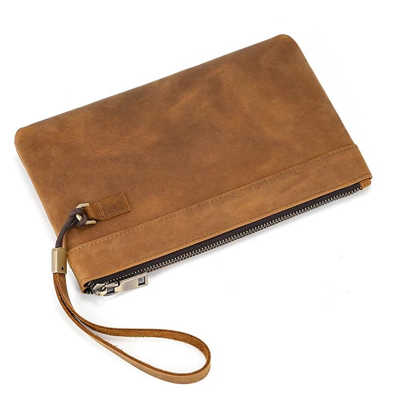 Sac à main Vintage RFID, brosse antivol, sac à main en peau de cheval fou, pochette pour hommes, sac