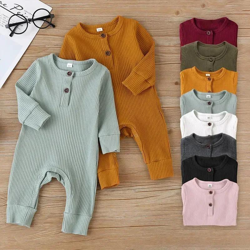 Printemps automne nouveau-né bébé garçons filles à manches longues côtelé coton barboteuse combishor