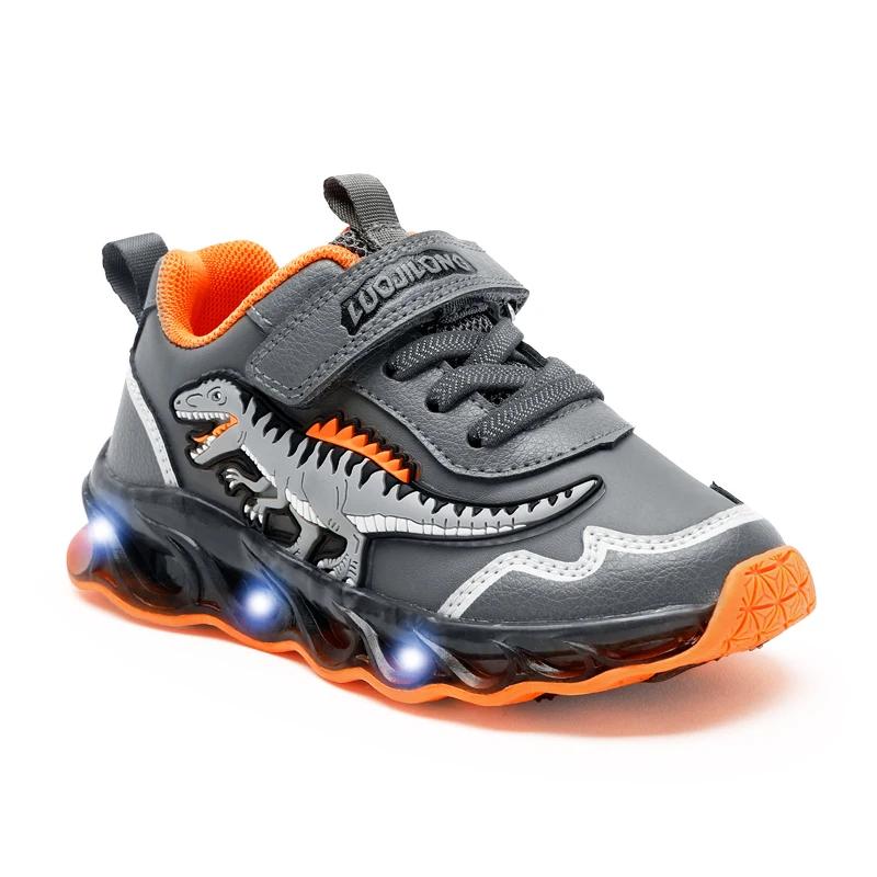 EXDINO 2-6Y enfants LED Giganotosaurus automne cuir chaussures lumineuses garçons dinosaure petits e