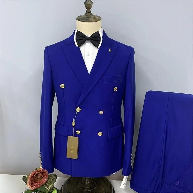 Veste d'affaires formelle pour hommes, smokings marron imbibé, double boutonnage, veste en métal pou