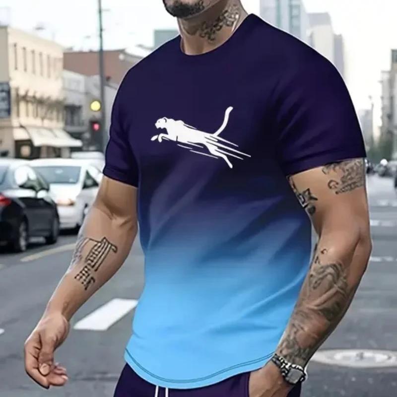 Animal léopard impression 3d sport séchage rapide respirant hommes t-shirt rue décontracté mode ampl