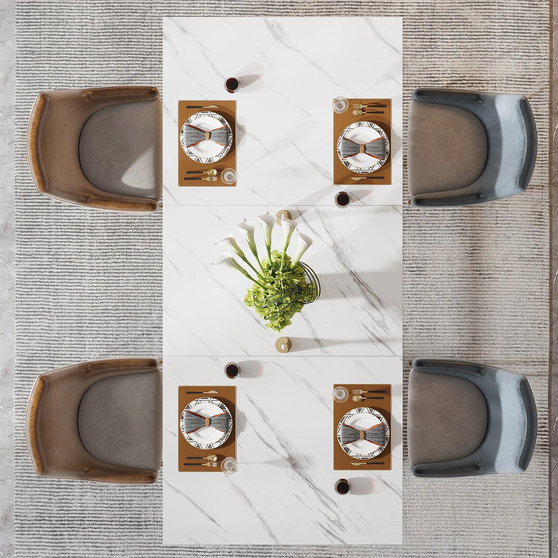 Tribesigns-Table à Manger Rectangulaire, Table de Cuisine Moderne avec Plateau en Faux Marbre, Table