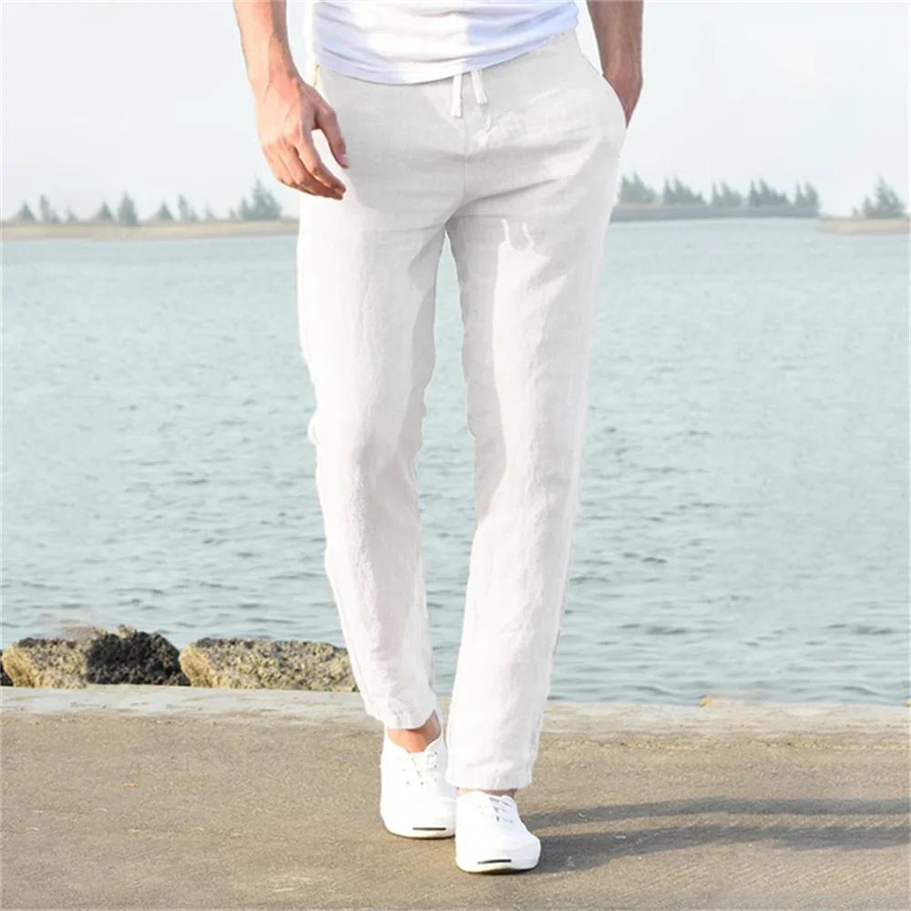 2025 hommes coton lin pantalons décontractés Baggy Streetwear hommes Joggers pantalons de sport coul