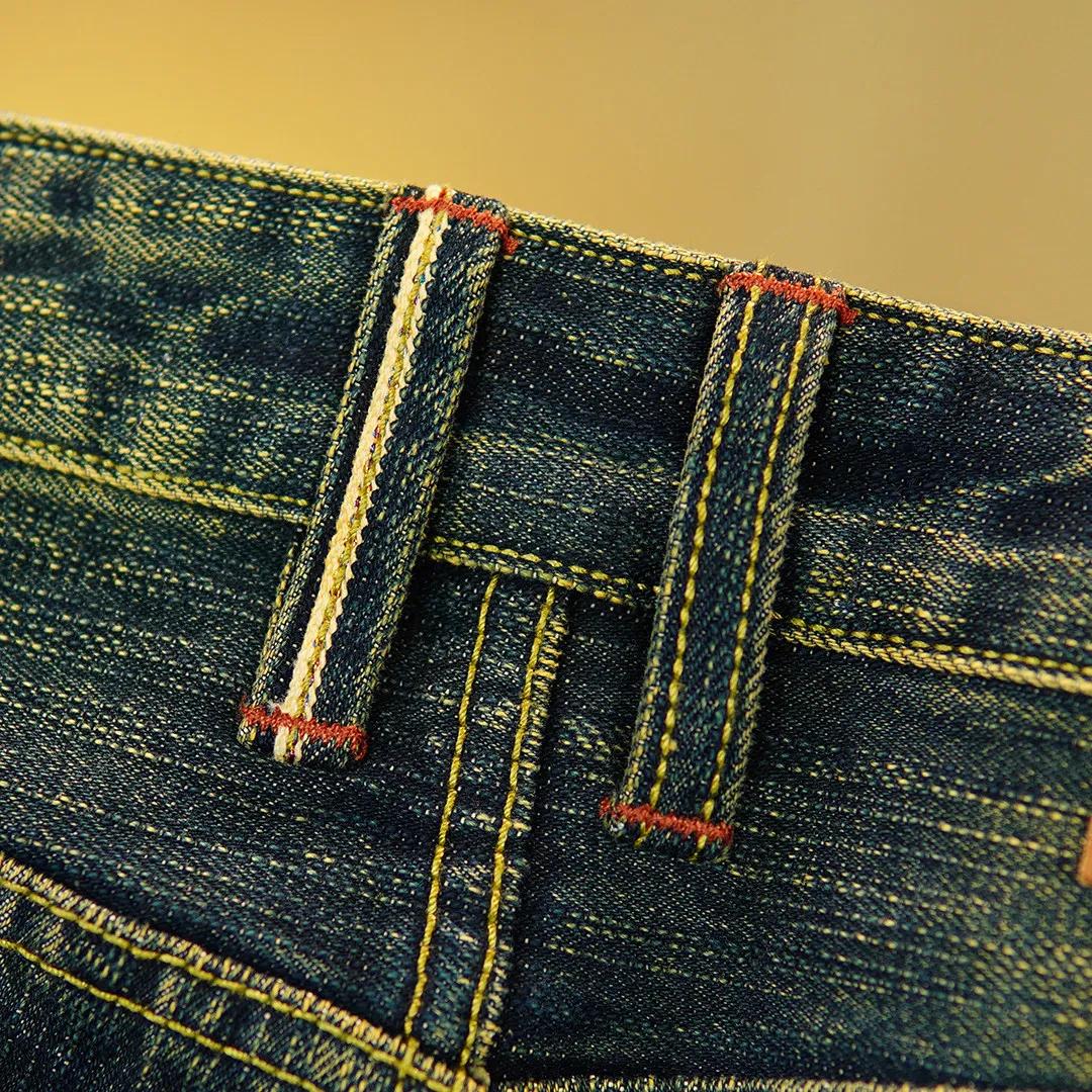 Jean en Denim émeraude pour hommes, 19oz, fil tibétain 100% coton, teint végétal, épais, jambe droit