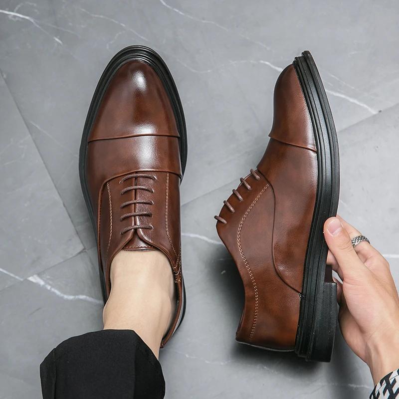 Chaussures en cuir véritable pour hommes, confortables, décontractées, formelles, à lacets, pour tou