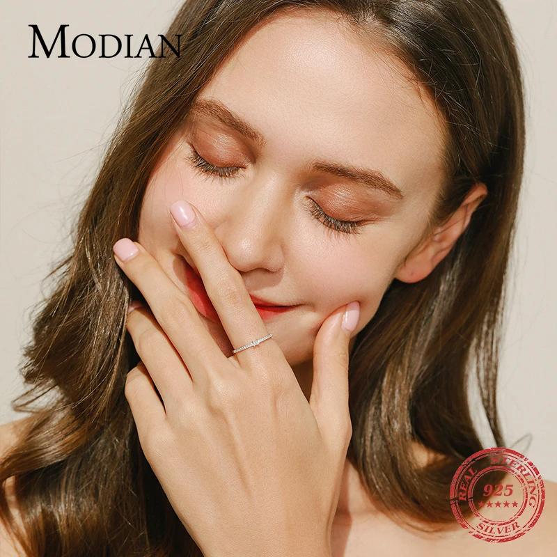 Modian 2021 réel 925 en argent Sterling Simple carré clair CZ charme couleur or bagues pour les femm