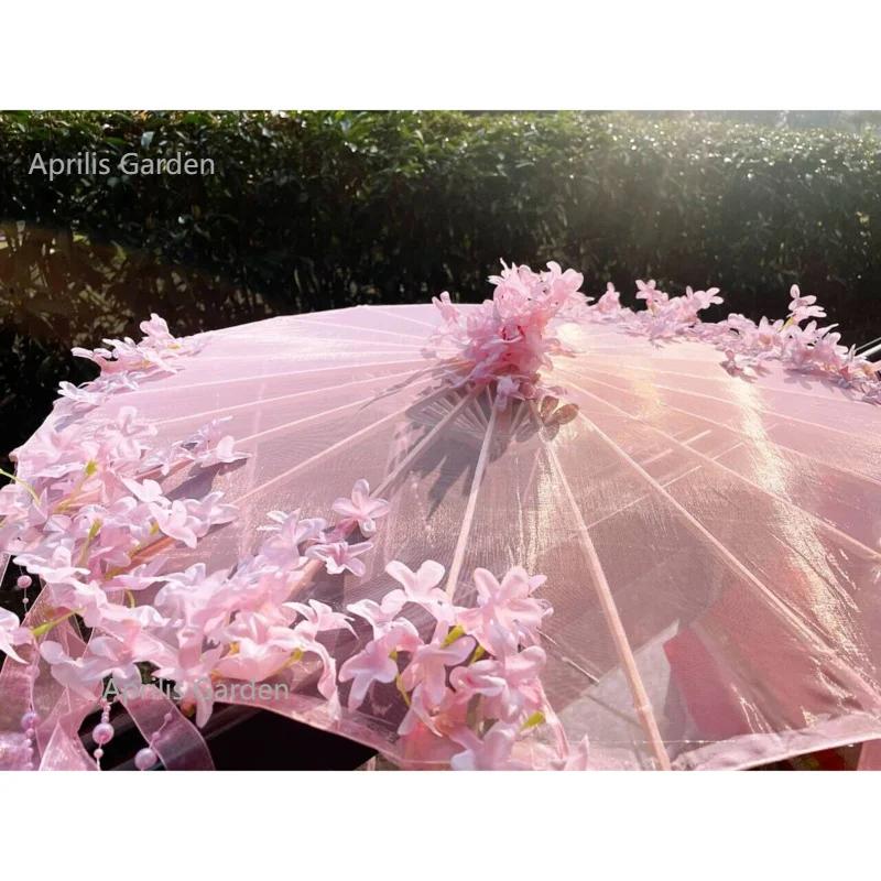 Parapluie décoratif à fleurs roses, Kimono Hanfu, accessoires de photographie de Cosplay, parapluie