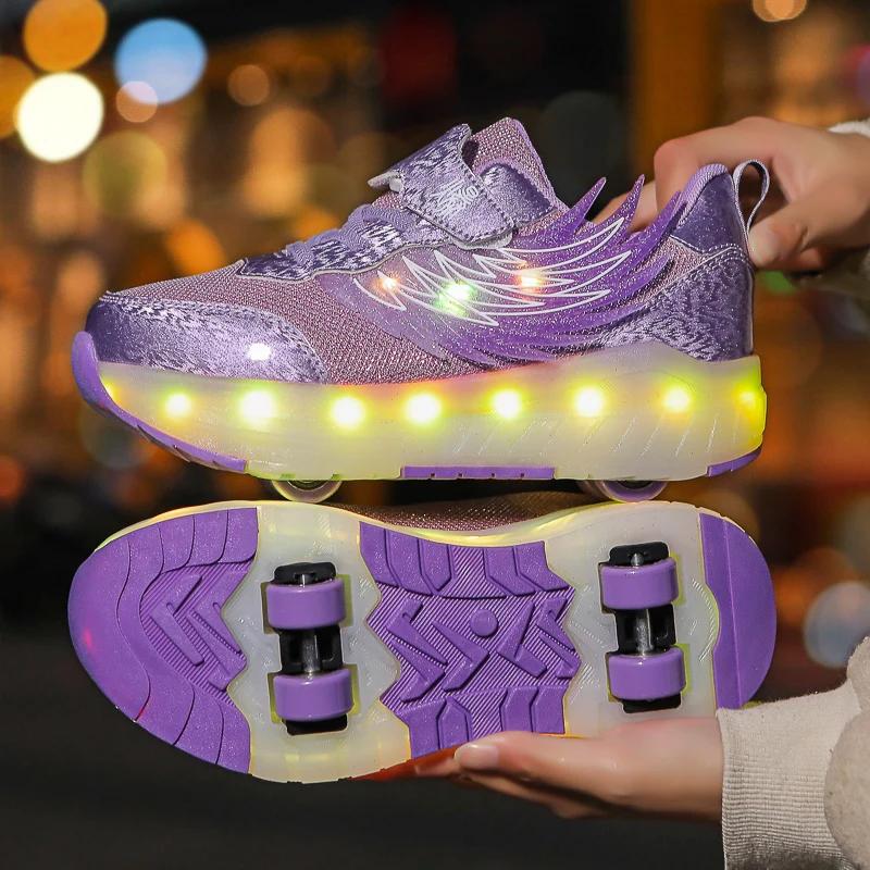Garçons filles chaussures à roulettes lumière LED USB charge enfants patins à roulettes chaussures d